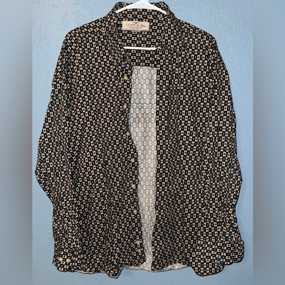 Cotton Mill 2XL Black & Cream Geometric Button-Up